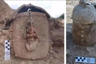 Hallan urna funeraria con imagen del dios del maíz en construcción del Tren Maya